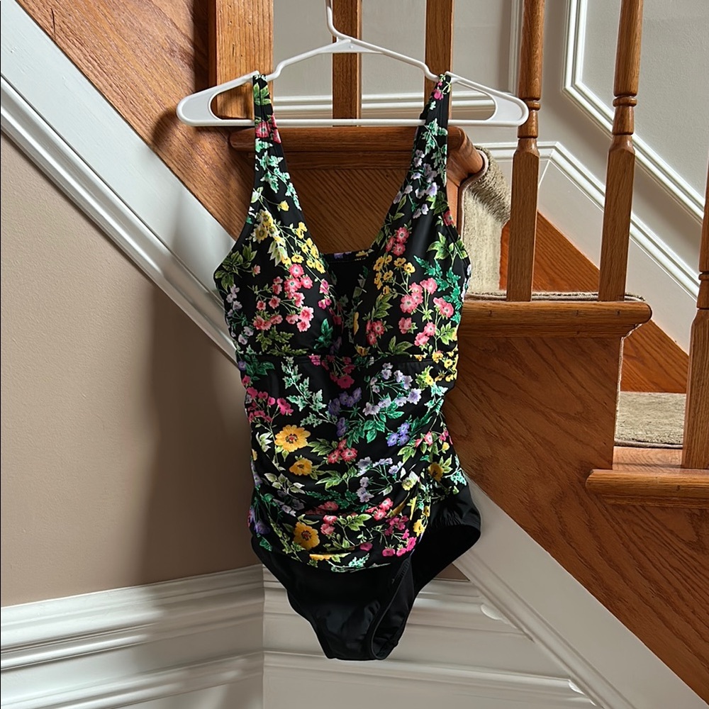 Floral Black Kids One Piece Swimsuit